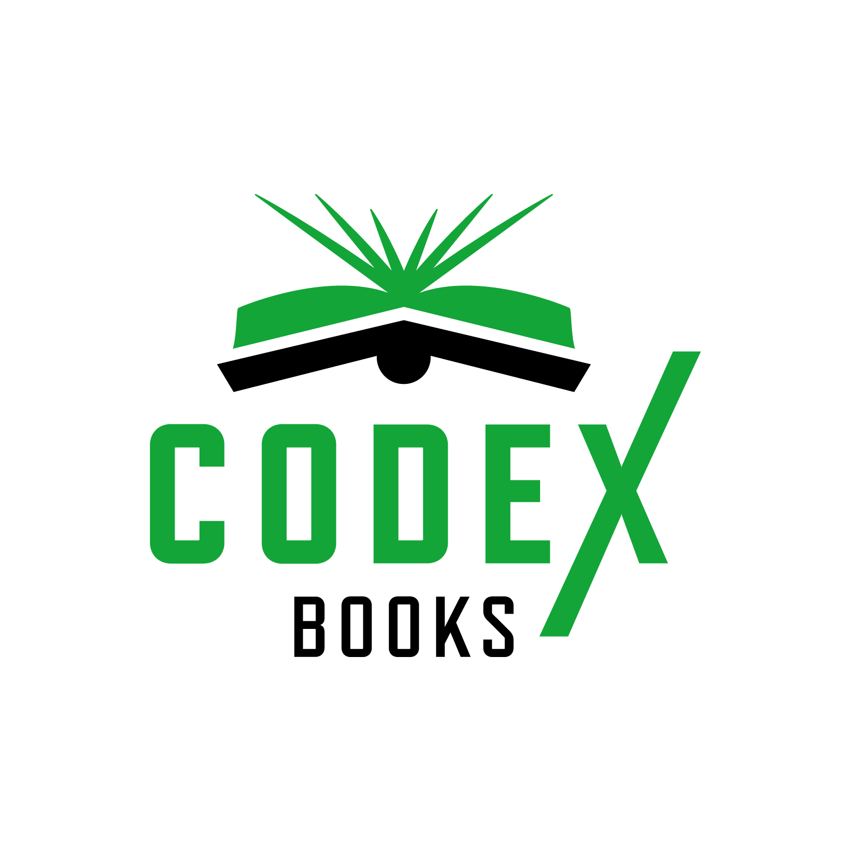A green and black logo for a book store called codex books.