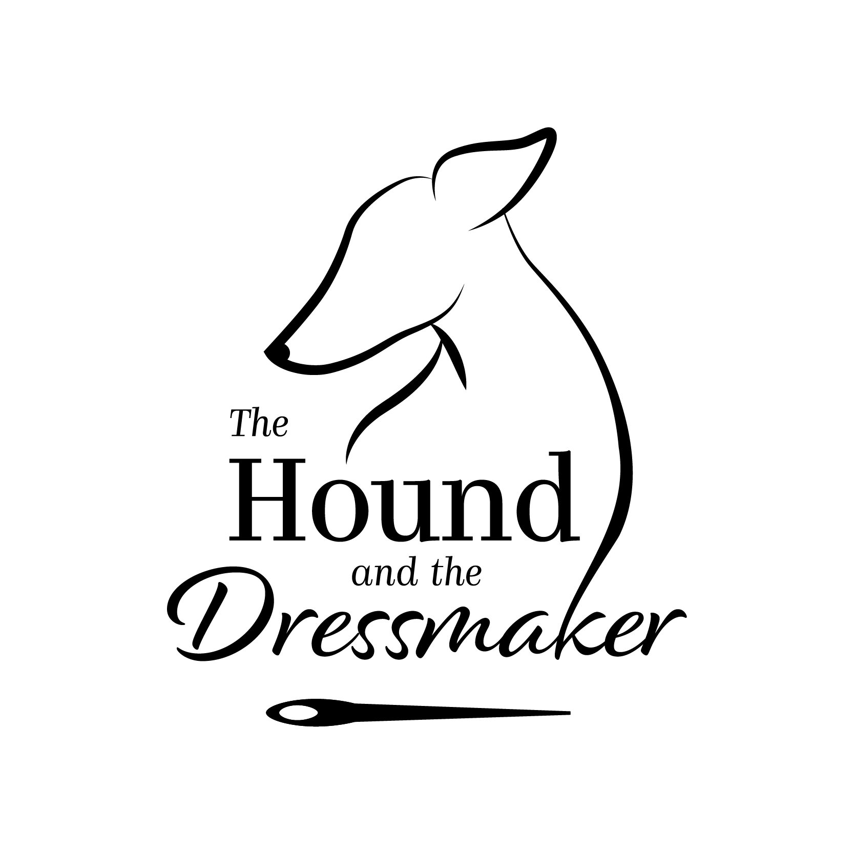 A black and white logo for the hound and the dressmaker.