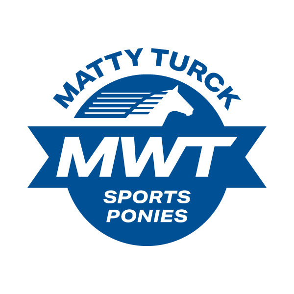 A blue logo for matty turck sports ponies