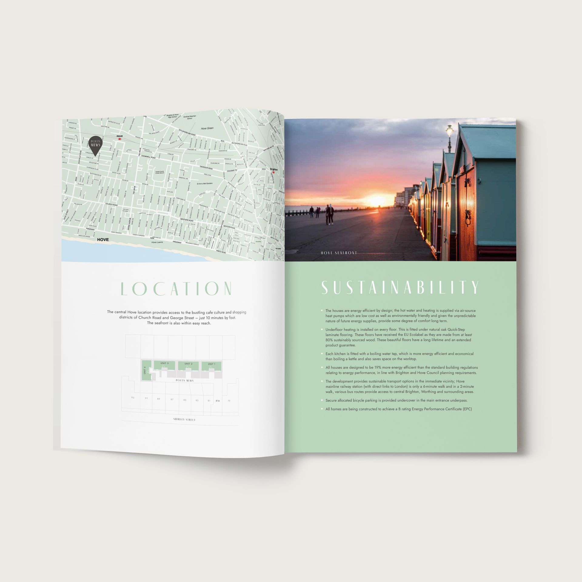A magazine is open to a page with a map and a picture of a beach.