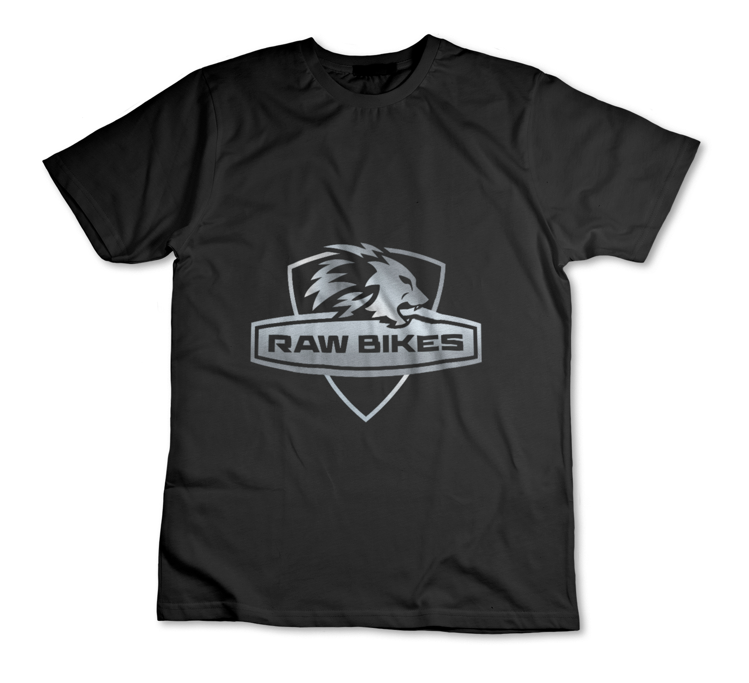 A black t-shirt that says raw bikes on it