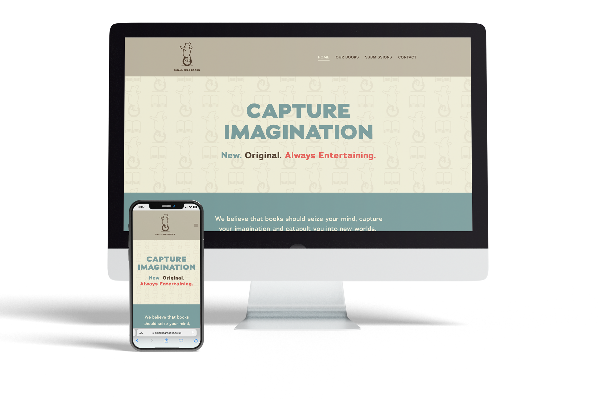 A computer and a cell phone are displaying a website called capture imagination.