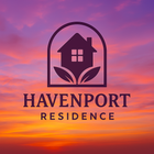 Havenport Residence logo over a pink-orange sunset sky with a house and leaves icon