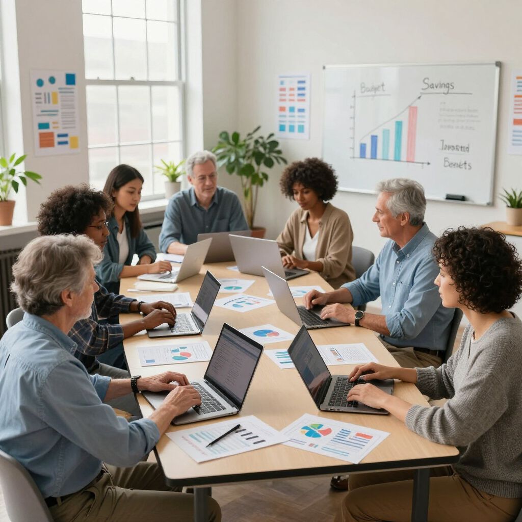 Team meeting around a conference table with laptops, charts, and a whiteboard showing sales growth.