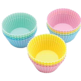 A group of colorful cupcake liners on a white background.