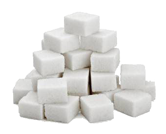 A pile of white sugar cubes stacked on top of each other on a white background.