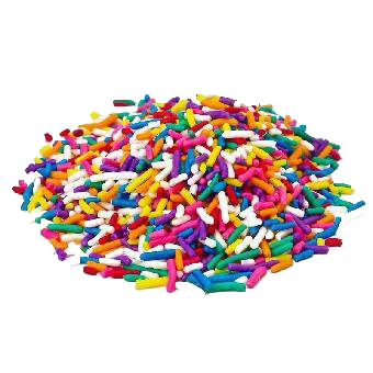A pile of colorful sprinkles on a white background.