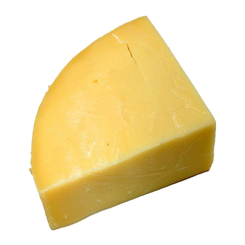 A piece of yellow cheese on a white background