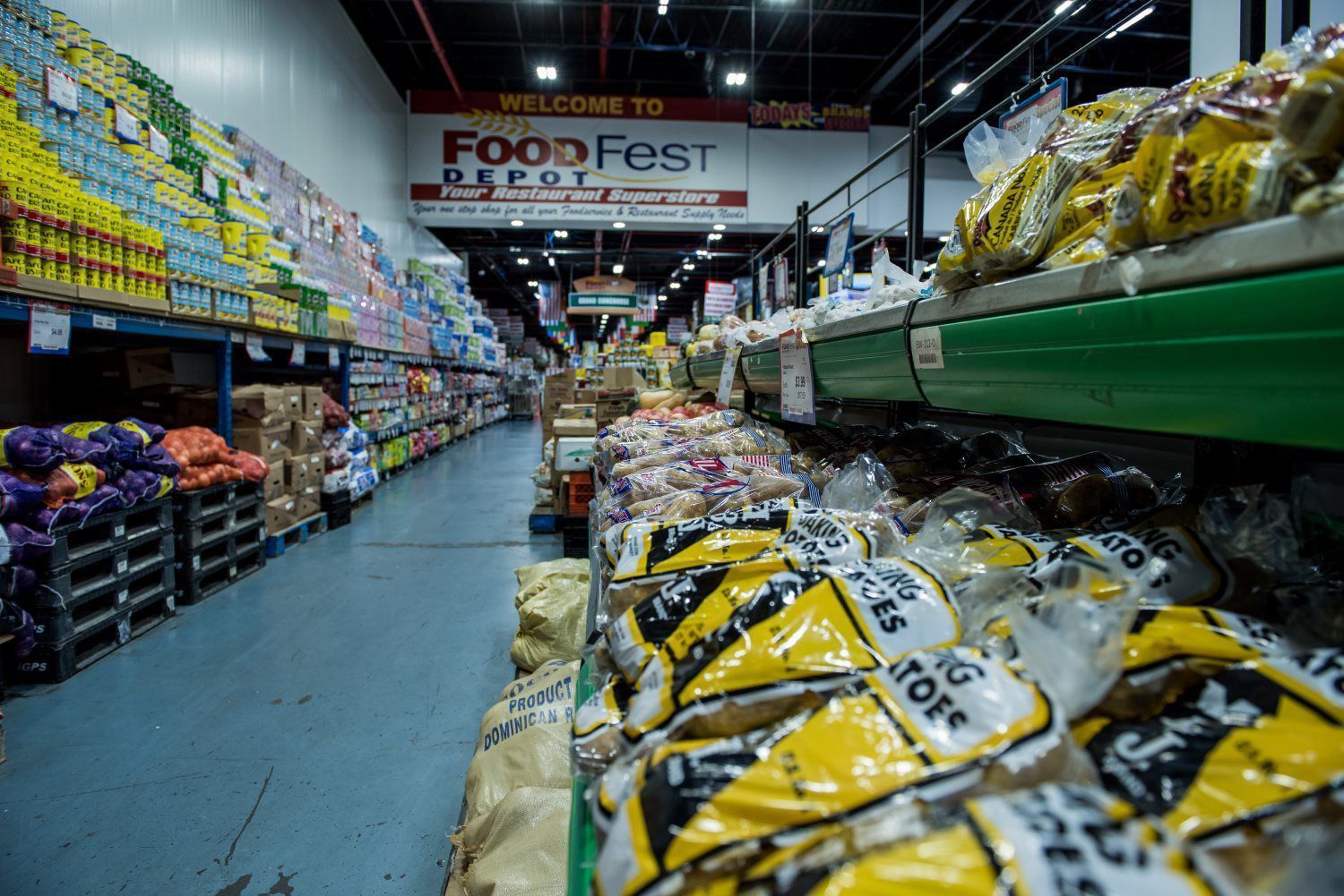 A grocery store filled with lots of bags of food.