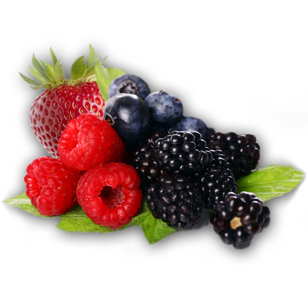 A bunch of berries including raspberries blueberries and strawberries