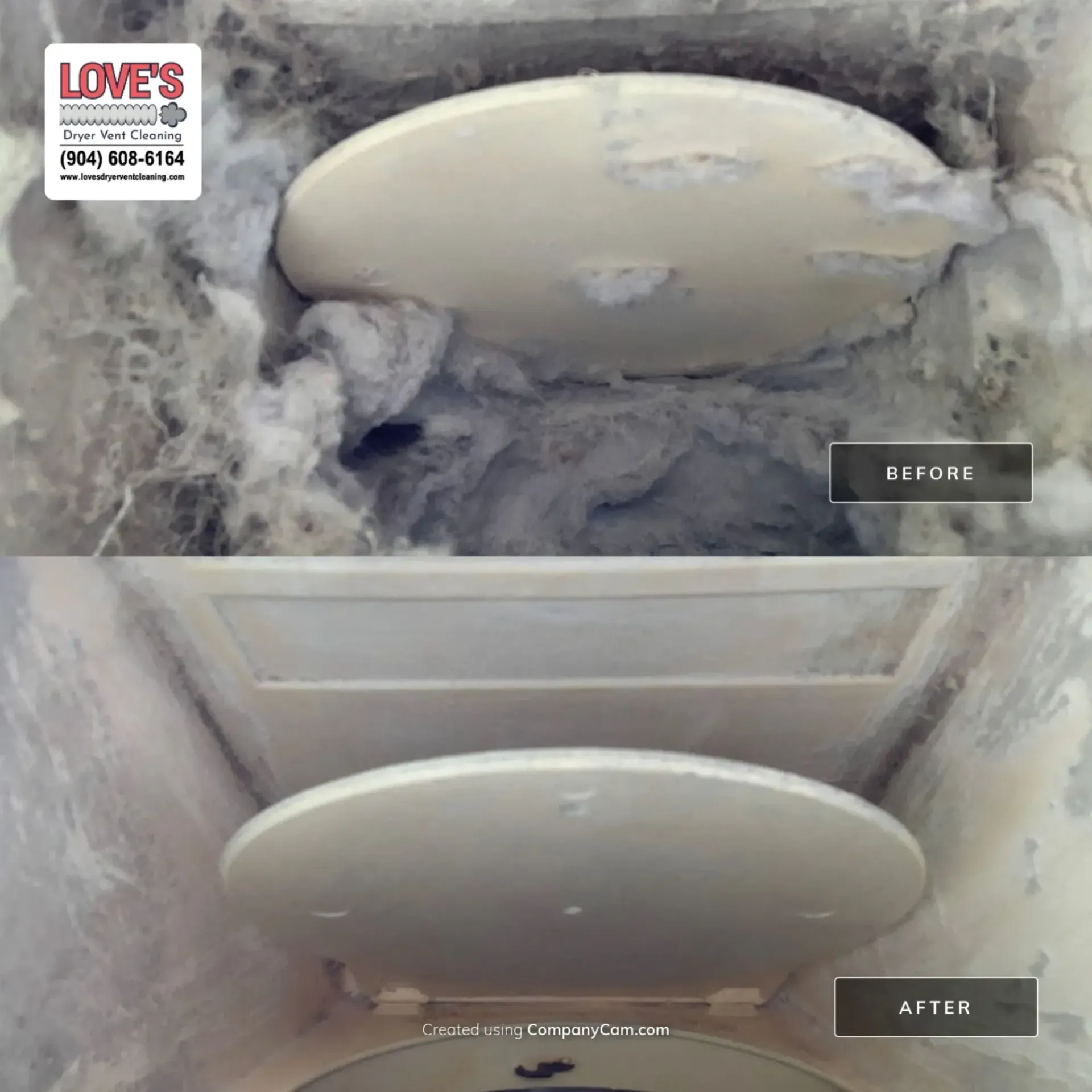 Love's Dryer Vent Cleaning - A picture of a toilet before and after being cleaned by love 's