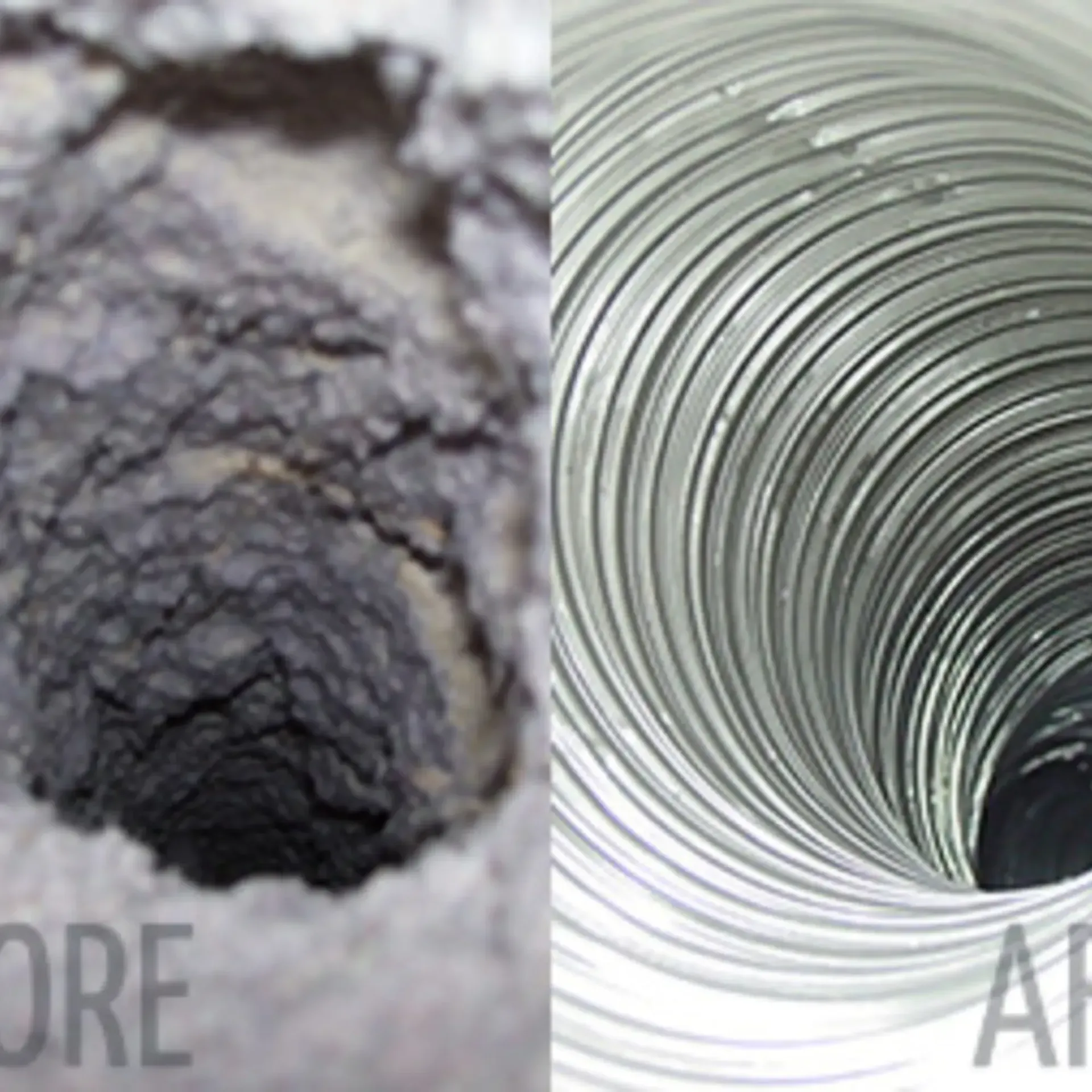 Love's Dryer Vent Cleaning -A picture of a dirty duct and a picture of a clean duct