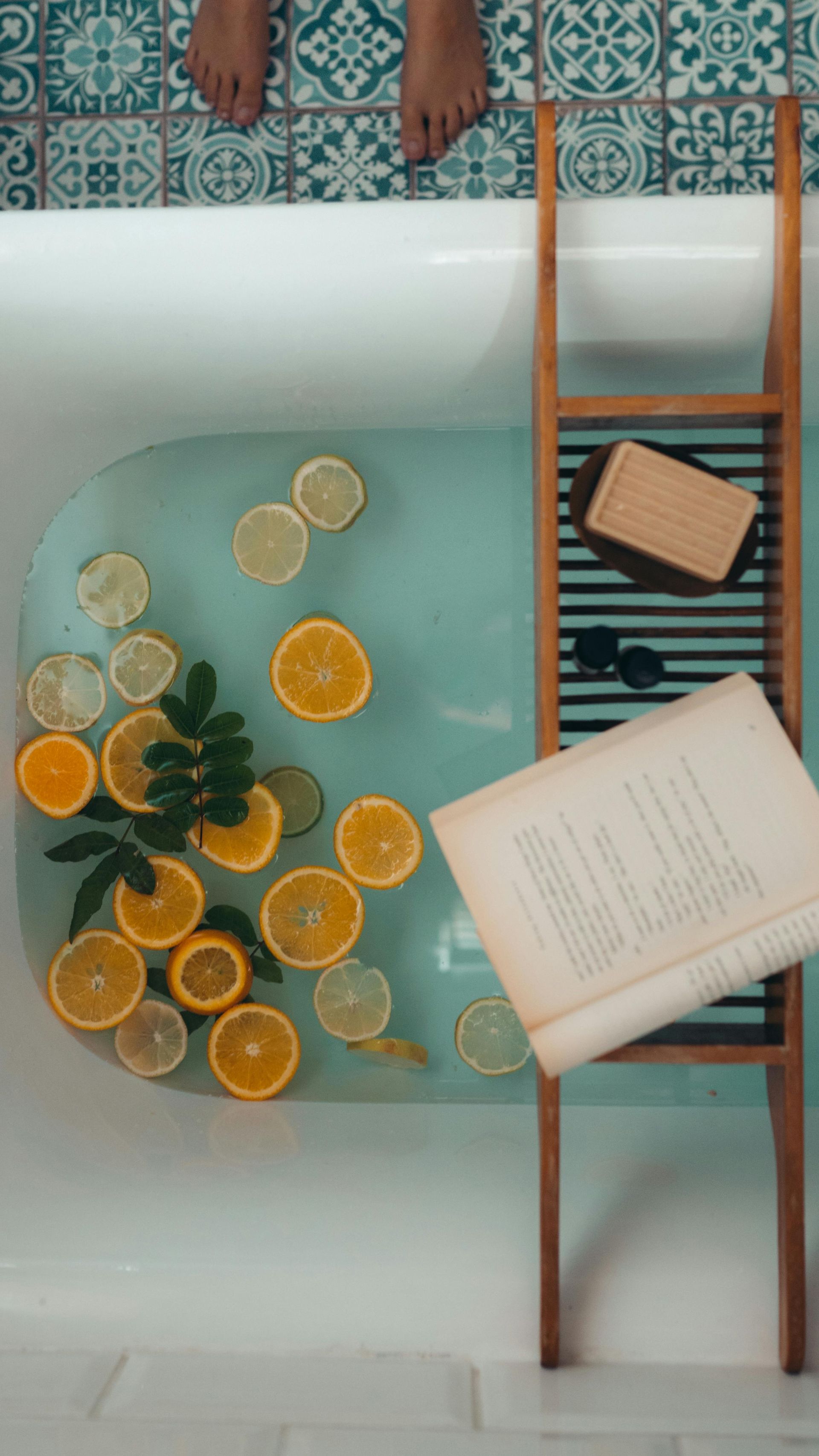 A spa bath with citrus fruit