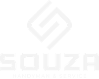 Faded white Souza Handyman Service logo with geometric diamond icon on a light background