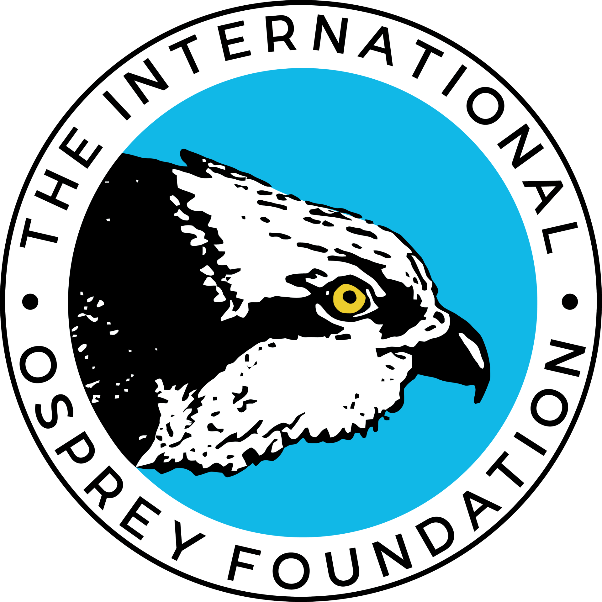 Logo: Osprey bird head in profile, white, black, and yellow on a blue background, with surrounding text