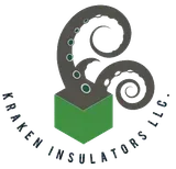 Logo for Kraken Insulators LLC: gray tentacle curling above a green box, with text "Kraken Insulators LLC."