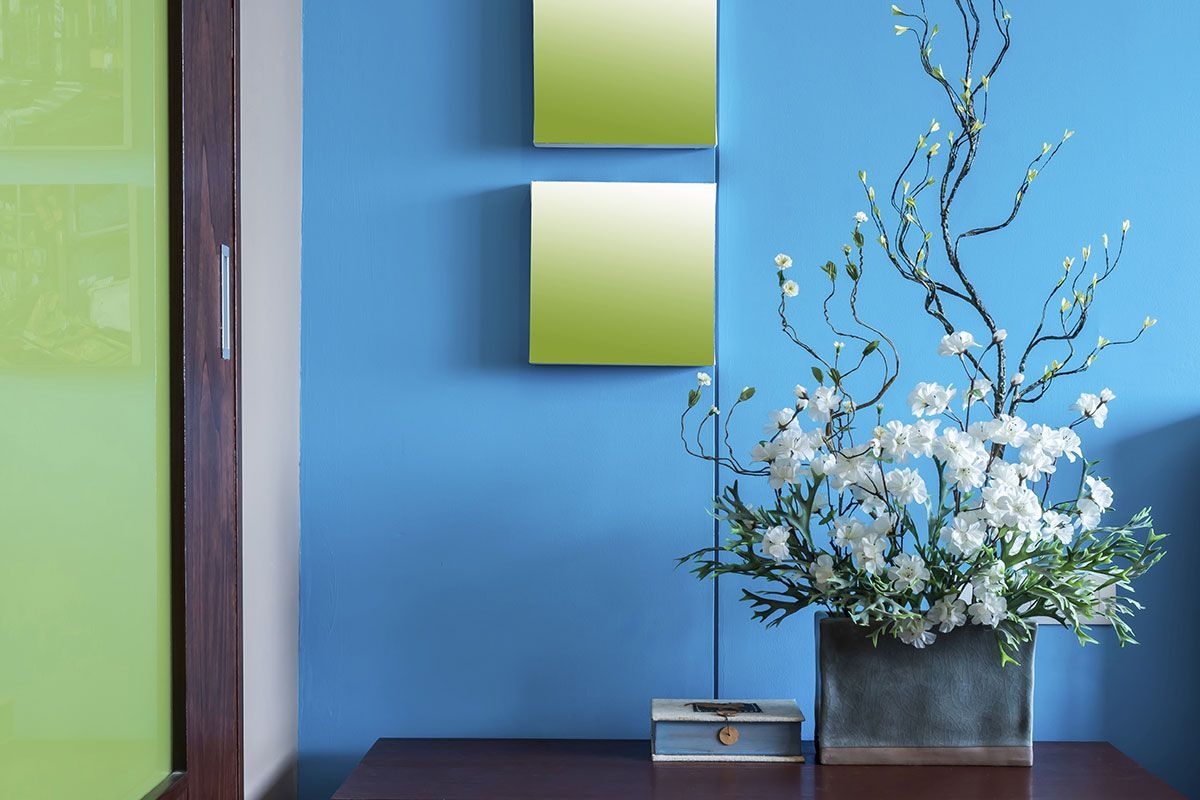 Ocean Blue Colored Wall Guest Room