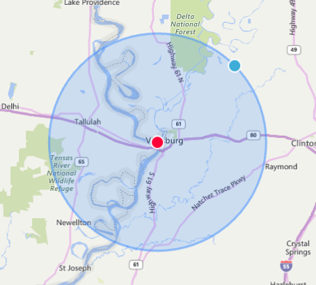 vicksburg radius map
