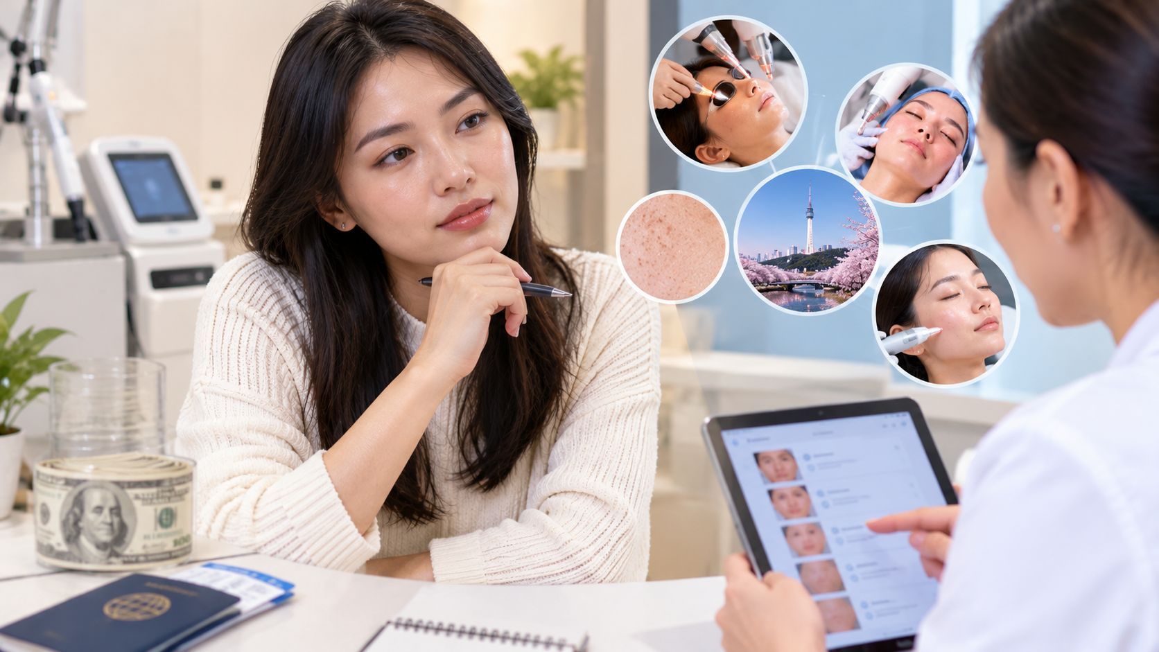 Woman planning laser treatments in Seoul with a $500 budget