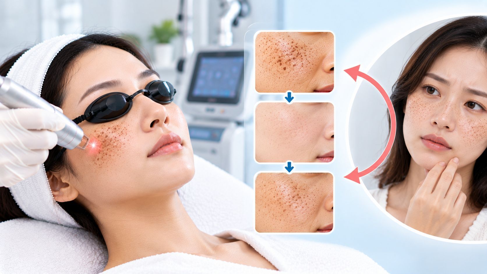 Freckles returning after laser treatment due to sun exposure and pigmentation recurrence