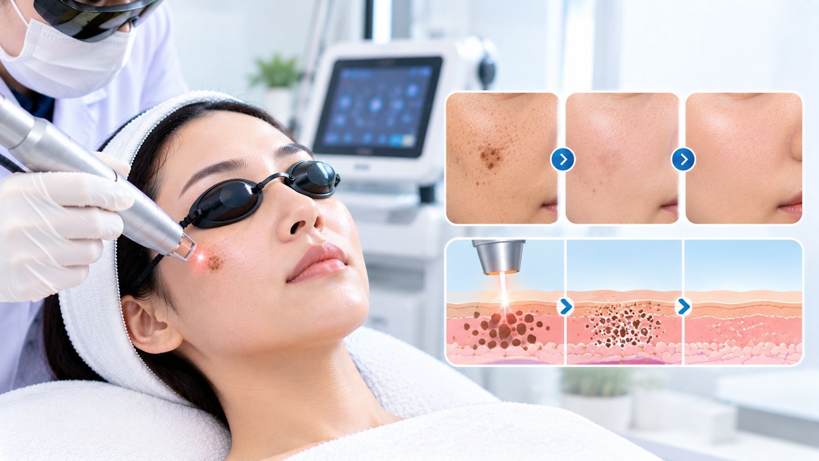 Pico laser targeting individual dark spots for clearer, more even facial skin
