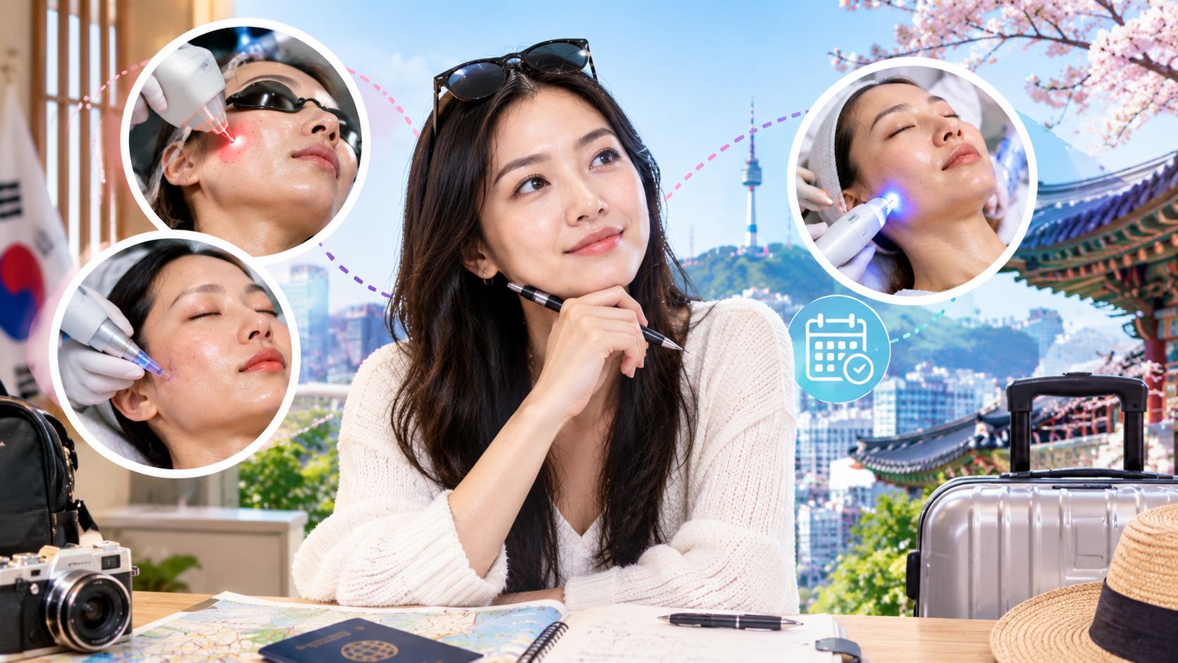 Woman planning Pico, Potenza and lifting treatments during a Korea trip