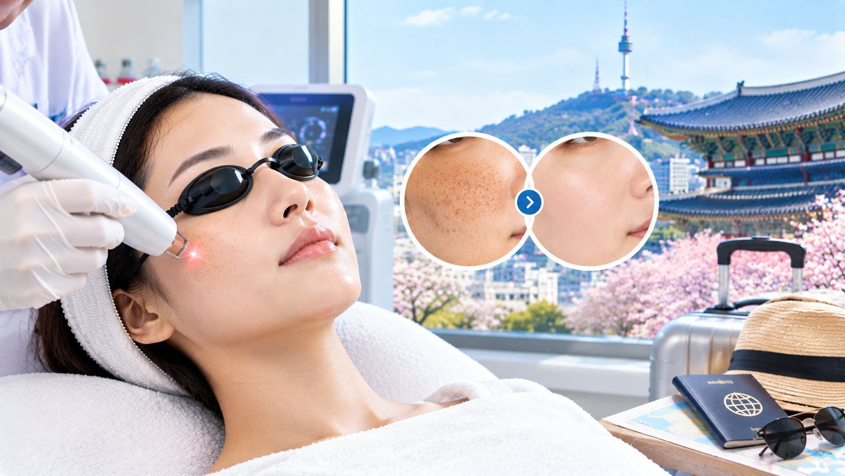 Sun damage laser treatment during a Korea trip with before and after skin results