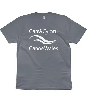 A grey t-shirt with the words canw cymru canoe wales on it