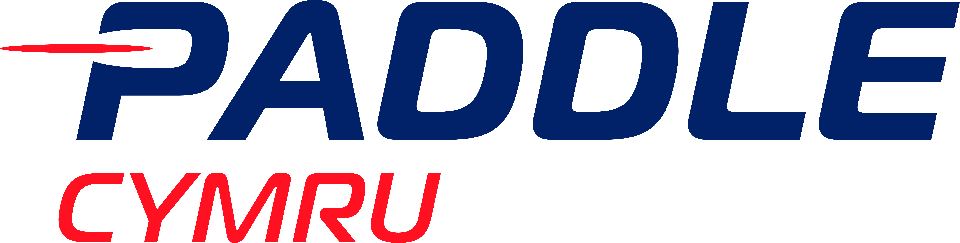 The logo for paddle cymru is blue and red on a white background.