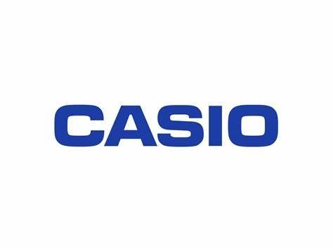 Logo Casio: testo blu su sfondo bianco.