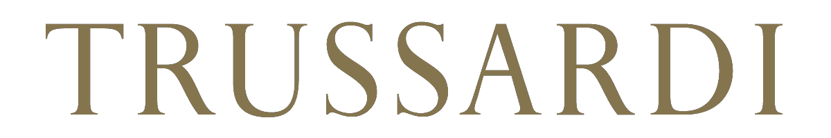 TRUSSARDI in un font serif, appare in un colore marrone chiaro.