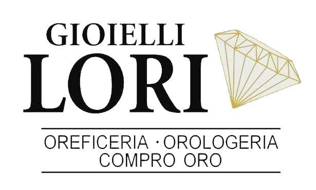 Logo for "Gioielli Lori," a jewelry store. Text: "GIOIELLI LORI," "OREFICERIA &bull; OROLOGERIA," and "COMPRO ORO." Includes a gold diamond illustration.