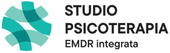 Logo per Studio Psicoterapia EMDR integrato con emblema astratto color verde acqua e testo nero.