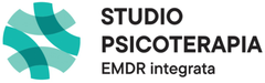 Logo per Studio Psicoterapia EMDR integrato con emblema astratto color verde acqua e testo nero.