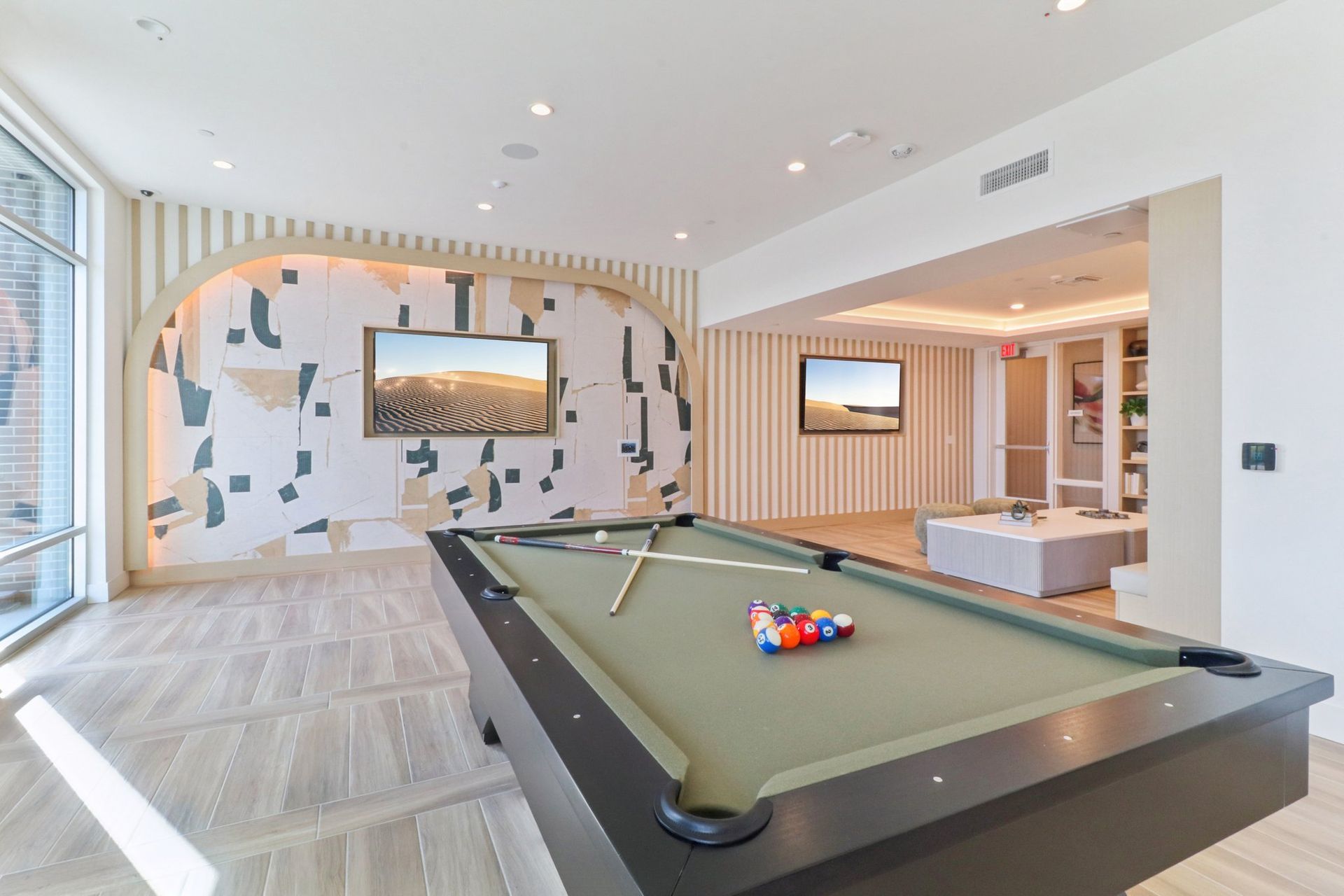 pool table with decal wall 