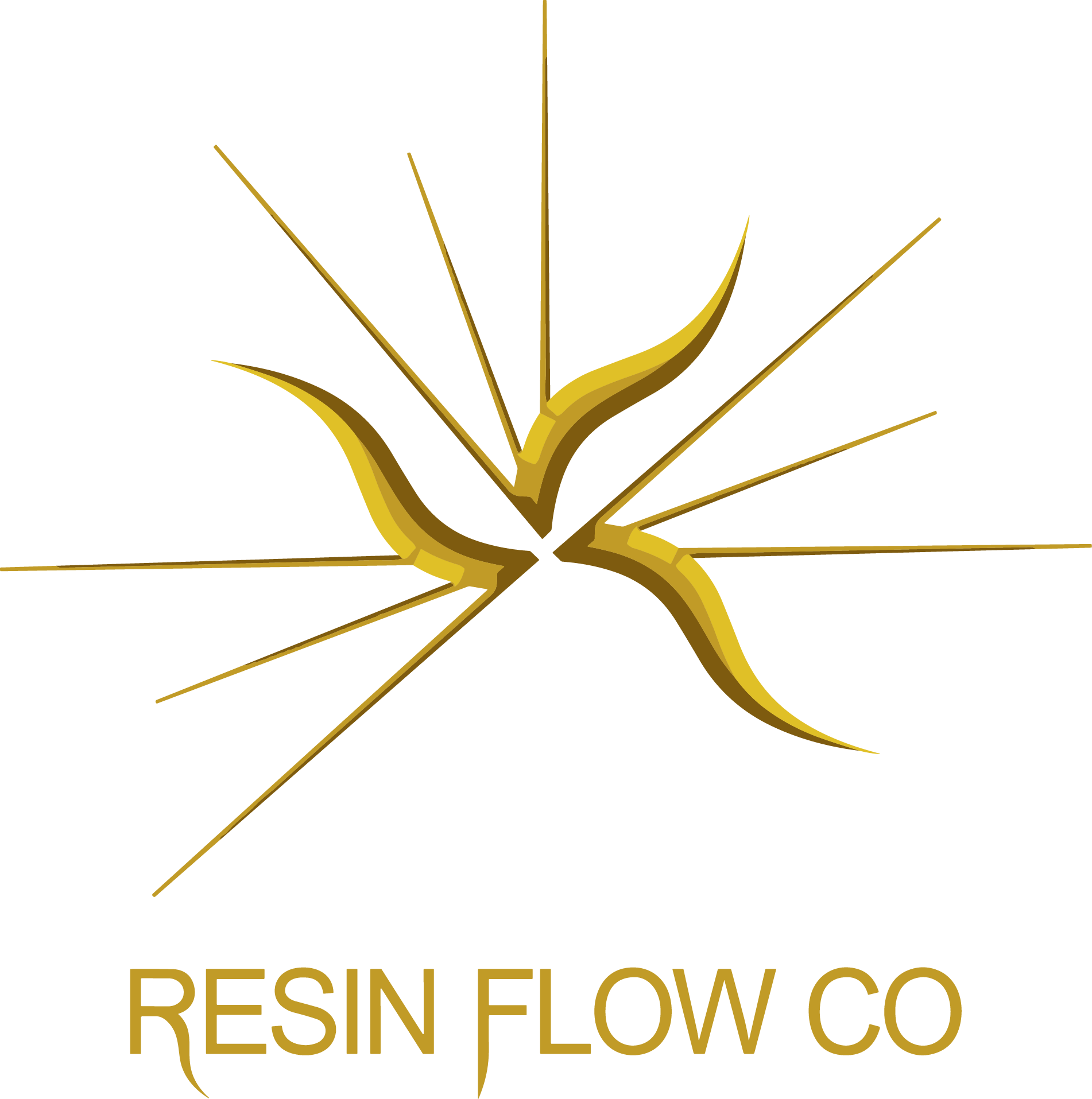 Gold abstract starburst logo above the words “RESIN FLOW CO”