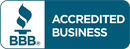 BBB Accredited Business logo, a torch with flames and the letters BBB, accompanied by the words