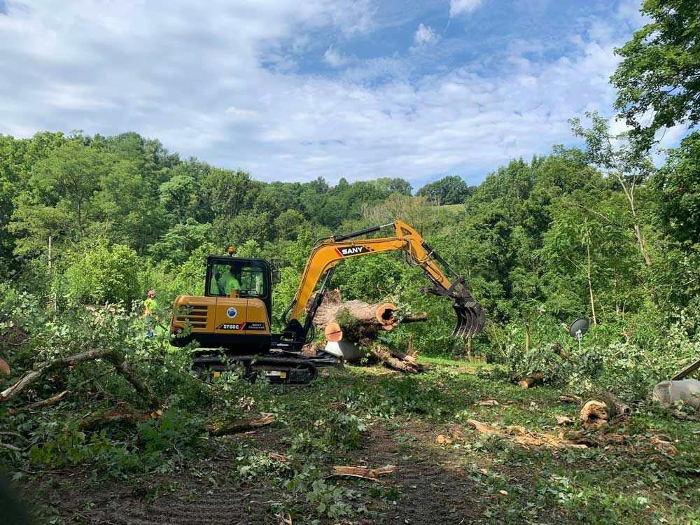Brush clearing equipment working on a residential lot