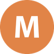 Un « M » blanc à l'intérieur d'un cercle orange brûlé.