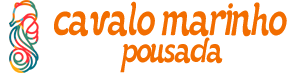 Logo “cavalo marinho pousada” in orange with a multicolor seahorse icon on white background