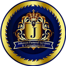 Emblem for Johnson Funeral Services & Cremations LLC. Gold and blue with a crown, shield, and text.