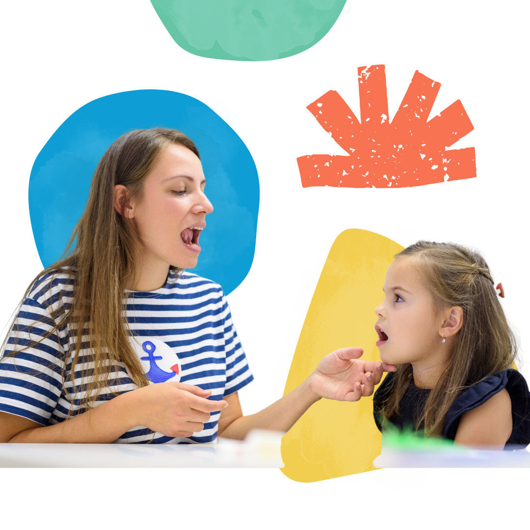 A woman and a little girl are talking to each other