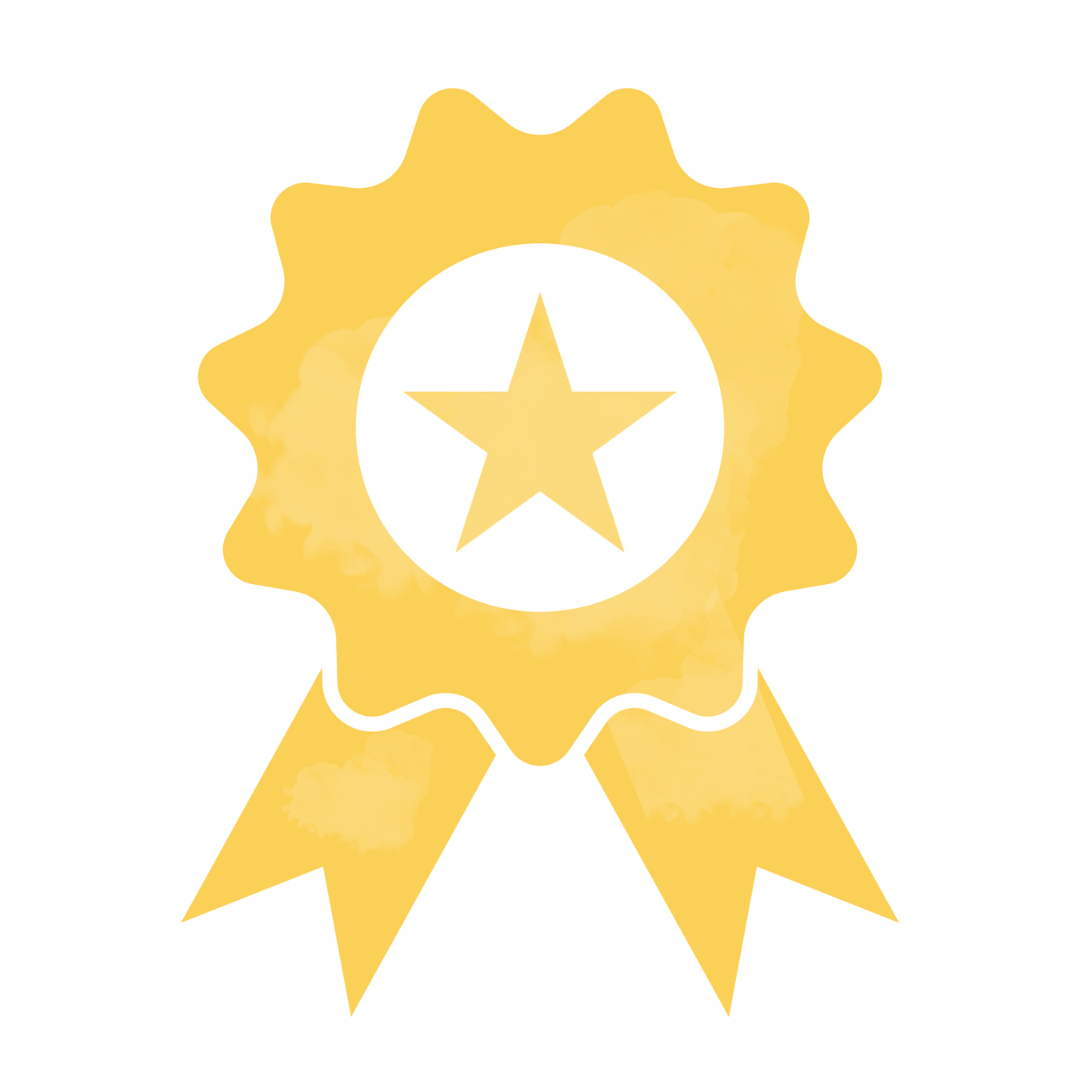 A yellow ribbon with a white star in the middle.