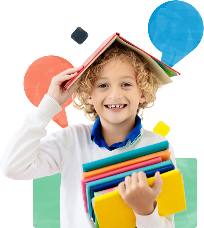 Happy boy with books