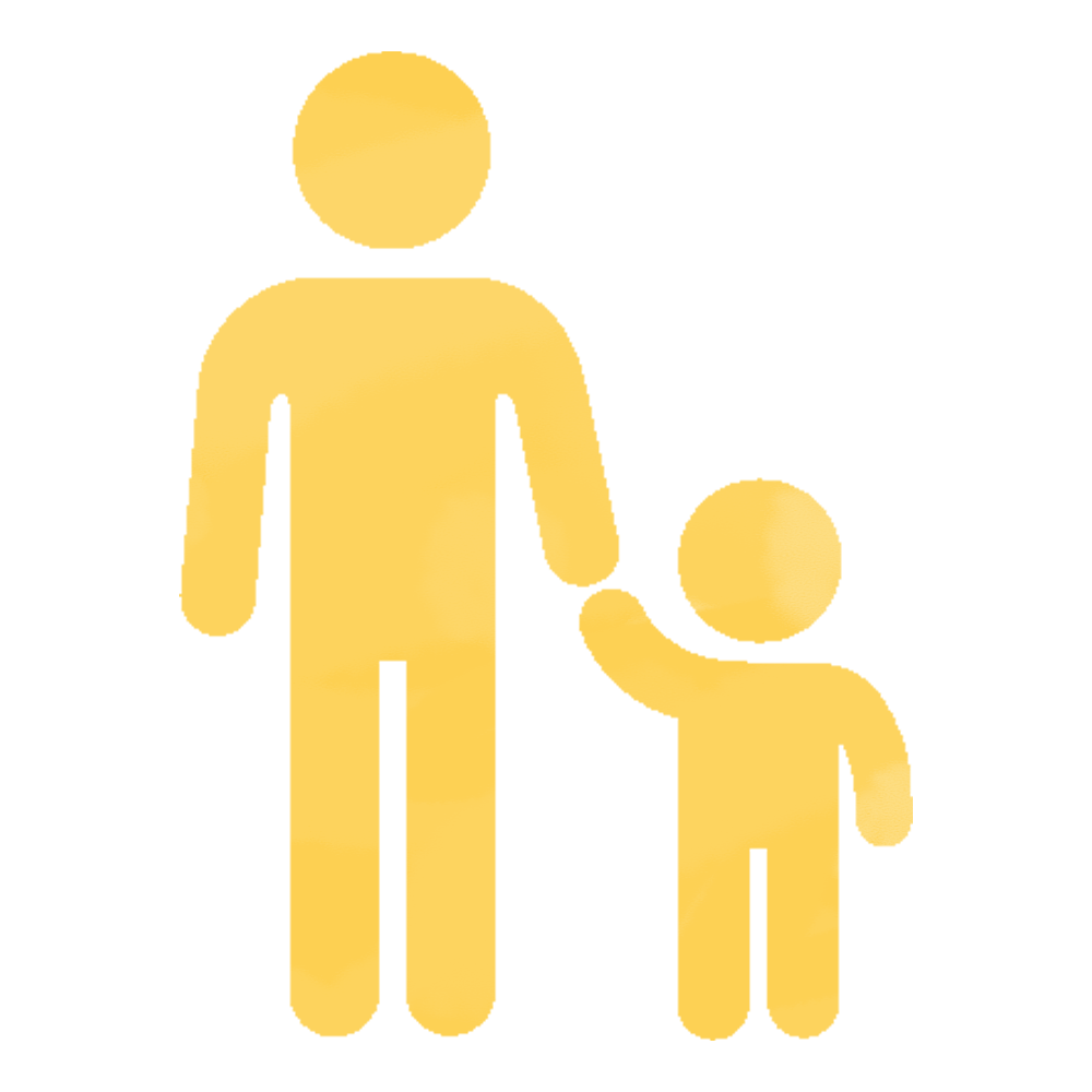 A graphic figure of a father helping his son