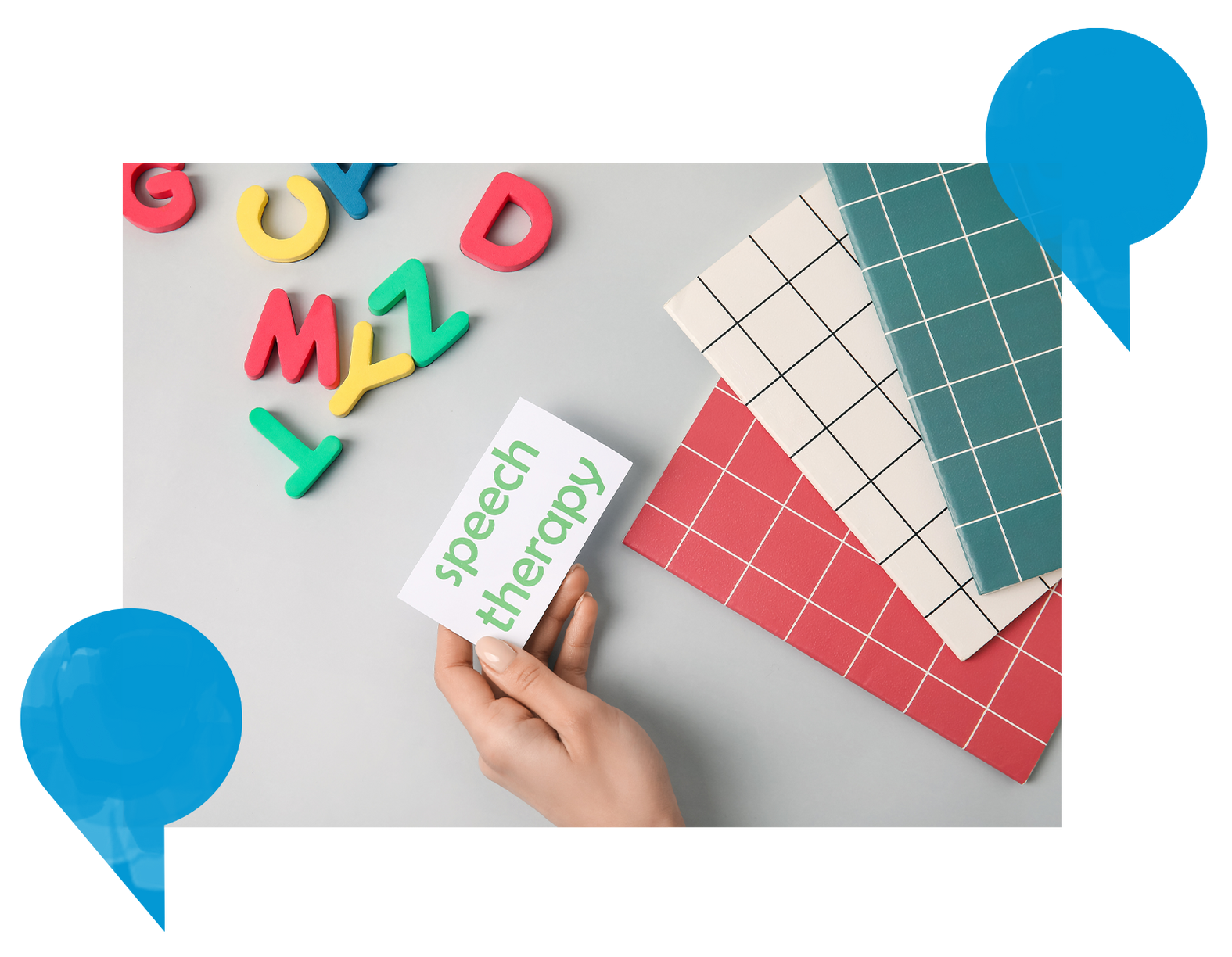 hand holding a speech therapy text on a paper