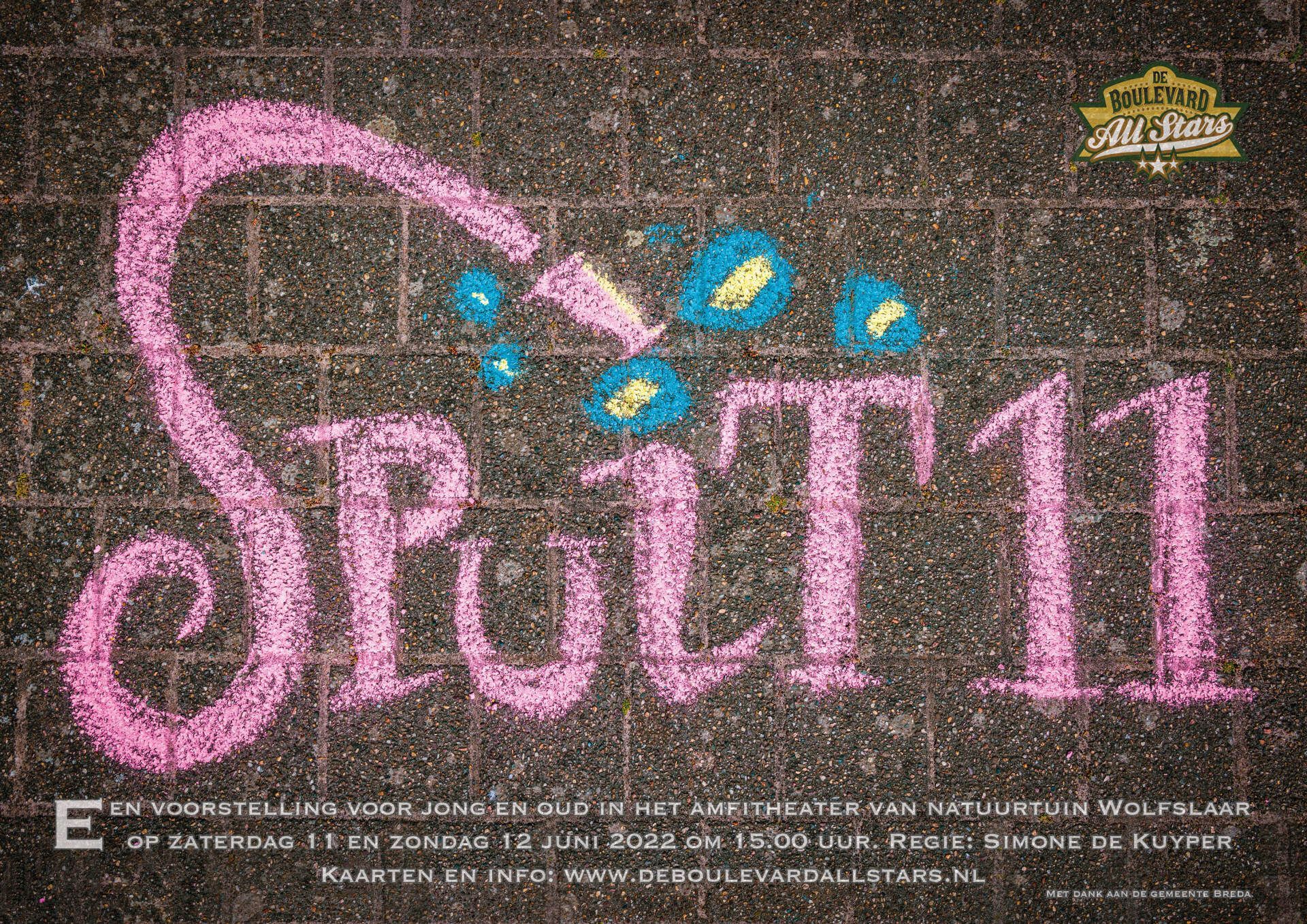Pink “SpriT11” chalk-style logo on a dark textured background with small blue diamonds and yellow emblem