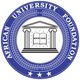 Blue-and-white seal of the African University Foundation with a book and columns in the center
