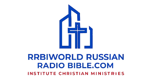Blue logo: Cross within a stylized building,
