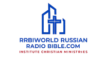 Blue logo: Cross within a stylized building,